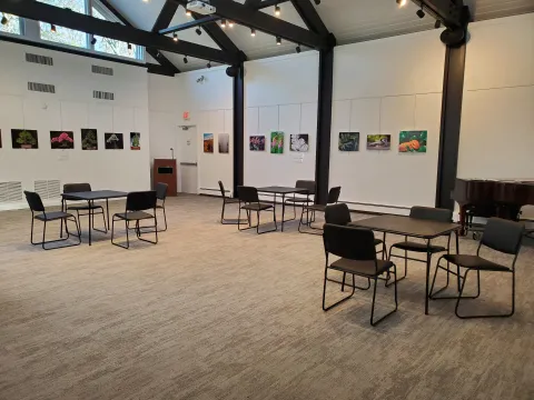 The Schaffner Room is a large, open, accessible space with carpeted floors and high ceilings. Accessibility is limited when library is closed.
