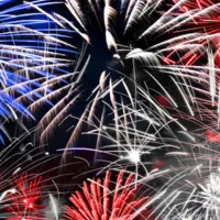 Fireworks in colors white, blue and red