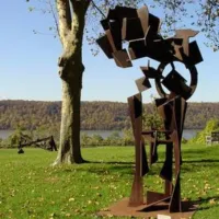 Garden sculpture near tree