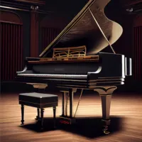 Baby grand piano.