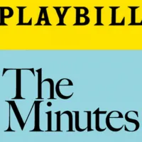 Broadway style playbill with "The Minutes" in text - yellow block on top, blue block on bottom