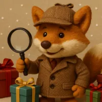 a puppet of a fox wearing detective hat holding a magnifying glass