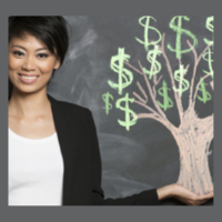 Woman holding money tree. 