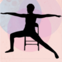 Person on chair in a Yoga pose.